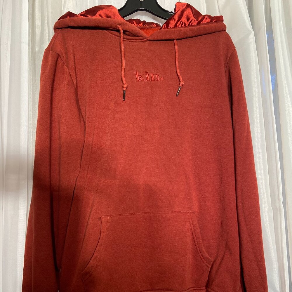Kin Hoodie Mens Medium Rusty Red Logo Satin Lined Streetwear Lightweight